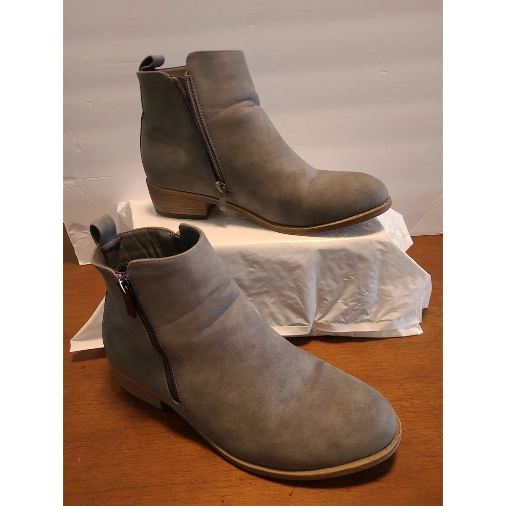 JEOSSY Women's Ankle Boots Gray Thick Heel Low Heel 905 Sz 8.5 Double Zipper